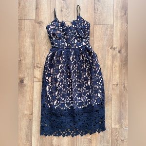 Navy Blue Lace Cami Midi  Dress, XS